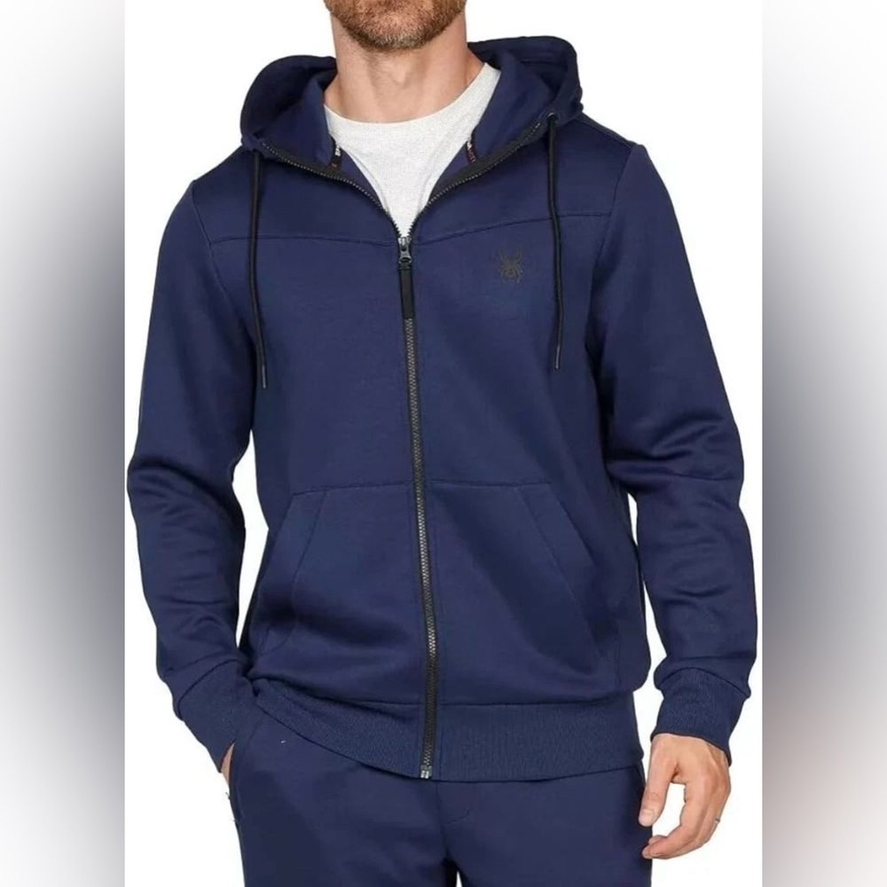 Spyder Active Men's Full Zip Long Sleeve Hoodie Jacket, Navy, Large